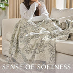 jinchan Boho Floral 100% Cotton Blanket 4-Layer Throw Blanket with Tassel Grey and White Flower Butterfly Soft Luxury Rustic Farmhouse Decor Blanket for Couch Bed 80x90 inch All Season Gift for Women