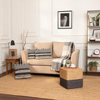 REDEARTH · Cube Pouf Foot Stool Ottoman - Jute Braided Pouffe Poof Accent Sitting Footrest for The Living Room, Bedroom, Nursery, Patio, Lounge & Other Rooms, Set of 2(14.5”x14.5”x16”; Natural Gray)