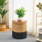 Wimarsbon Storage Pouf Ottoman, Hand Weaving Natural Straw Foot Stool, Bohemian Round Patio Ottomans, Rustic Lounge Pouffe, Outdoor Extra Seat for Garden (Nested Set-Black)
