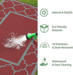 GENIMO 6' x 9' Outdoor Rug Waterproof for Patio Decor, Foldable Reversible Plastic Straw Area Rugs Mat for Camper, Outside Carpet for Rv, Deck, Porch, Picnic, Beach, Balcony, Red & Grey