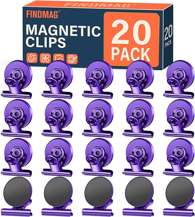 FINDMAG 20 Pack Fridge Magnet, Magnetic Clips Heavy Duty, Clip Magnet Scratch Free, Strong Fridge Magnets for Whiteboard Magnets Clips for Photo Displays, Office, School, Kitchen, 30mm Wide
