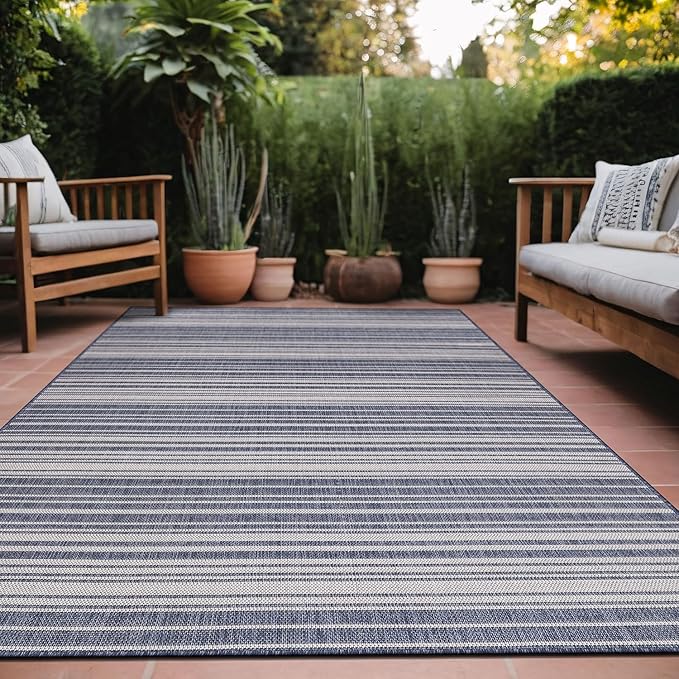 Stripe Outdoor Rug 5x7 Washable Outside Carpet for Indoor Patio Porch Waterproof Easy Cleaning Non Shedding Area Rugs Blue 5 x 7