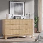 Fluted 6 Drawer Dresser, 47.2" Wide Modern Boho Chest of Drawers, Wooden Storage Dresser TV Stand for Bedroom, Living Room, Closet, Hallway, Curved Profile Design