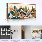 Tinonedraw Large Metal Mountain Framed Canvas Wall Art, Boho Rustic Sunrise Forest Wall Decor, 3 Piece Vintage Nature Artwork, Modern Wilderness Art Print for Living Room Bedroom Office 20"x40"