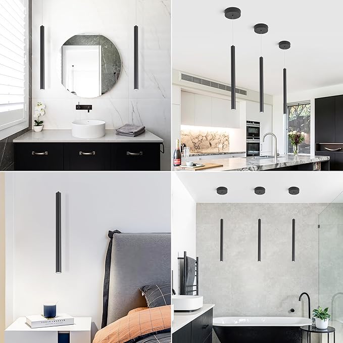 3 Light Mini Pendant Lighting Modern Pendant Light, LED Modern Pendant Light Fixtures Mini Ceiling Hanging Lights for Kitchen Island Dining Room Bar Living Room 6000K 3-Pack Black