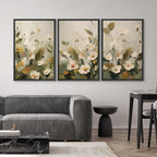 SIGNWIN Framed Canvas Print Wall Art Botanical Floral White Blossoms and Greenery Photography Modern Art Minimalist Black and White for Living Room, Bedroom, Office - 24"x36"x3 Black