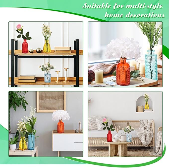 Yaomiao 60 Pcs Vases Bulk Colored Flower Glass Vases Bud Vintage Colored Glass Bottles Colorful Rustic Embossed for Home Wedding Table Decorations Gifts(Vivid Color)