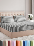 Split King Sheets Set 7 Piece - Includes 4 Pillowcases - Bed Sheets Split King - Soft Hotel Luxury Bedding - Cooling and Breathable - 1 Flat & 2 Fitted & 4 Pillowcases w/ Deep Pockets - Grey Stripes