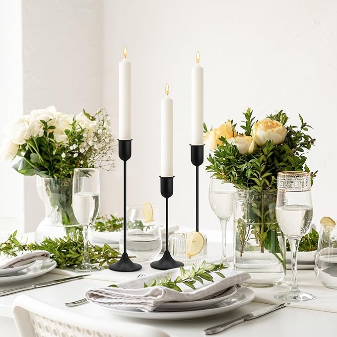 Candle Holder - 3 PCS Candlestick Holders - Vintage Candle Stick Holder - Modern Decorative Centerpiece - Cozy Atmosphere Gift for Home Decor, Wedding, Halloween Party - Black Taper
