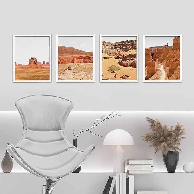 SIGNWIN Framed Arizona Texas Mountain Valley Wall Art, Set of 4 Landscape Wall Decor Prints, Nature Wilderness Wall D¨¦cor for Living Room, Bedroom - 12"x16" White