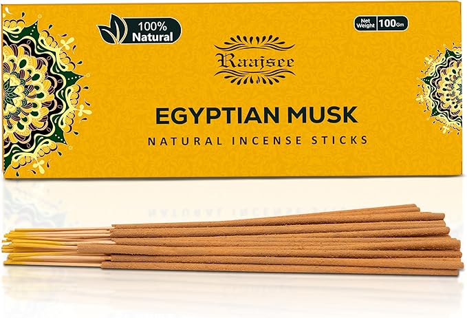Raajsee Egyptian Musk Incense Sticks 100 Gm Pack-100% Pure Organic Natural Hand Rolled Free from Chemicals-for Church,Aroma Therapy,Relaxation,Meditation & Sensual Therapy
