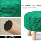 Wimarsbon Pouf Ottoman, 100% Cotton Knitted Boho Footstool, Round Footrest with Non-Skid Wood Legs, Home Décor Handmade Pouffe, Leisure Floor Step Stool for Living Room (Dark Green)
