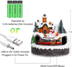 Animated Musical Christmas Village Figurines - Church Building and Snowman Statues with Rotating Train, LED Lights and Music - Battery & USB Powered Xmas Gifts and Festive Home Collection Decorations