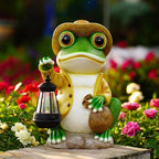 Large Frog Garden Statue, 13.3 Inches Tall, Resin Frog Decor with Solar Lantern for Outdoor Decoration and Housewarming