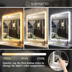 SBAGNO LED Bathroom Mirror with Lights, 32''x28'' 3D Border Bathroom Vanity Wall Mirror with Bluetooth, Anti-Fog, Stepless Dimming, 3 Colors, Tempered Glass Lighted Vanity Mirror for Bathroom