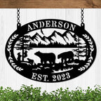 Custom Farmhouse Farm Sign, Custom Bear Monogram Name Sign, Ranch Sign, Outdoor Family Name Sign, Personalized Family Name Bear Metal Wall Sign, Personalized Rustic Name Sign