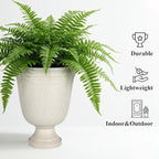 Worth Garden 2-Pack 19.5" H Plastic Urn Planters, Grayish White Large Lightweight Imitation Stone Textured Decorative Flower Plant Pots with Drainage Hole for Indoor Outdoor Patio Front Porch