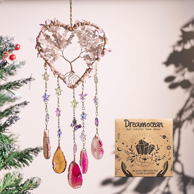 Tree of Life Dream Catchers, Dreamocean Crystal Sun Catchers Indoor Window Heart Rainbow Suncatcher Wall Hangings Outdoor Garden Decor for Adults Girls