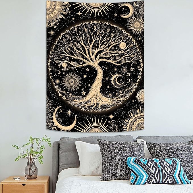 Lunerfex Tree of Life Tapestry Starry Sky Wall Tapestry, Vintage Tapestries for Bedroom Ceiling Tapestries Wall Hanging for Bedroom Living Room Decor Tree-3 44"x60"
