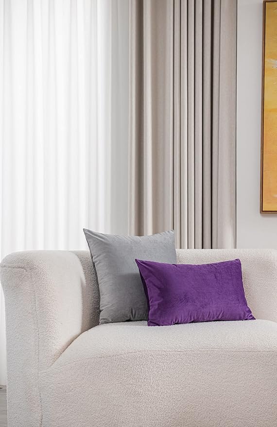 12x20 Throw Pillow Cases Purple: 2 Pack Cozy Soft Velvet Rectangular Decorative Pillow Covers for Farmhouse Home Decor