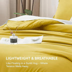 Litanika Mustard Yellow Comforter Set Queen Size, 3 Pieces Lightweight Solid Bedding Comforter Set, All Season Fluffy Bed Set (90x90In Comforter & 2 Pillowcases)