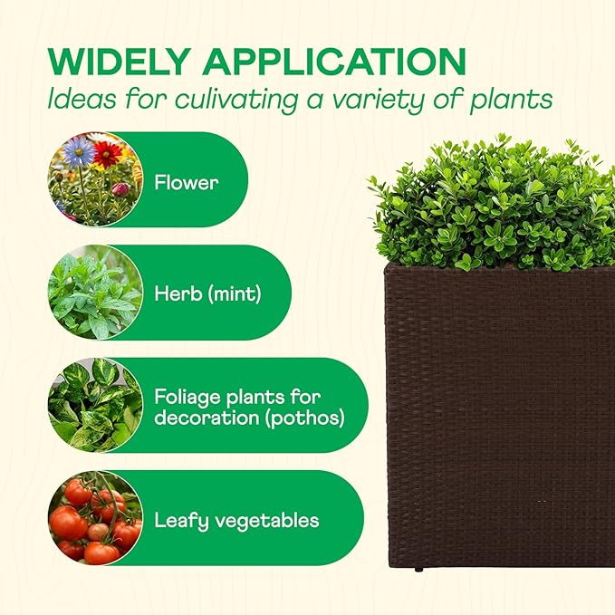 IDZO All Weather Wicker Planter Raised Garden Bed, 24 in Tall Round Rattan Flower Pots, Durable Self-Watering Indoor Outdoor Wicker Planters for Porch Patio Balcony