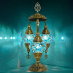 Mozaist Turkish Mosaic Lamp – Moroccan Handmade 3 Globe Table Light with Bulb (Sea Blue)