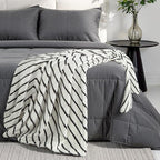 Lahome Boho Fleece Throw Blanket Black White Striped Fluffy Bed Throws Soft Cozy Warm Fuzzy Throw Blanket Reversible Blankets for Couch Sofa, Off White 50''x60''