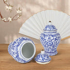 Chinoiserie Ginger Jar,7.6 Inch Ceramic Bule and White Ginger Jar w/Lid,Porcelain Ginger Jars Vase for Home,Living Room,Coffee Table,Mantle Fireplace (Bule&White)