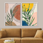 SIGNFORD Framed Canvas Print Wall Art Set Geometric Mid-Century Circle Plants Abstract Shapes Illustrations Modern Art Decorative Zen Bohemian for Living Room, Bedroom, Office - 16"x24"x2 White