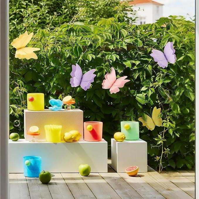 SUNBEAUTY Butterfly Party Decorations Hanging Butterfly Decorations 6Pcs Crepe Paper Garden 3D Butterflies Decor Pastel Paper Butterflies Decoration for Wedding Baby Shower Birthday Party Room Decor