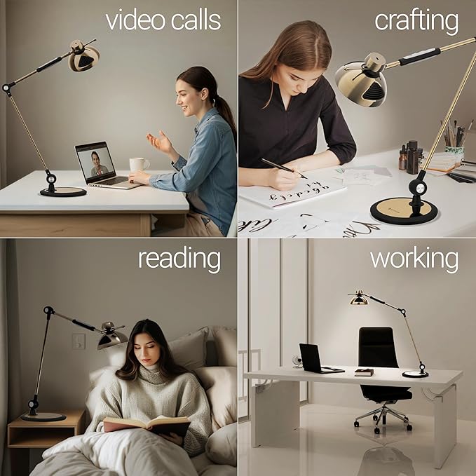 OTUS Desk Lamp Gesture Control with Adjustable Swing Arm, Brass Desk Lamps for Home Office, 12 Brightness, 3 Color Modes, Memory, Eye Care Tall Table Light