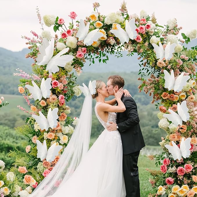 SUNBEAUTY Large Butterfly Party Decorations, 3D White Paper Butterflies Wedding Decoration, Hanging Butterflies for Baby Shower Decorations Girls, Women, Paper Flowers for Wall Decoration, Set of 4