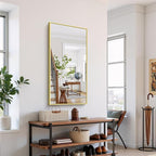 YIROMAN Bathroom Mirror 48"x24", Large Brushed Gold Bathroom Mirror for Over Sink with Aluminum Frame, Rectangular Vanity Mirror with Right Angle, Wall Mirror Hangs Horizontal or Vertical