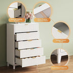 WLIVE Fluted Dresser for Bedroom with 5 Drawers, 46.26" Tall Wood Dresser with Golden Metal Handles, Mid Century Modern Chest of Drawers for Living Room, Hallway, Closet, Solid White