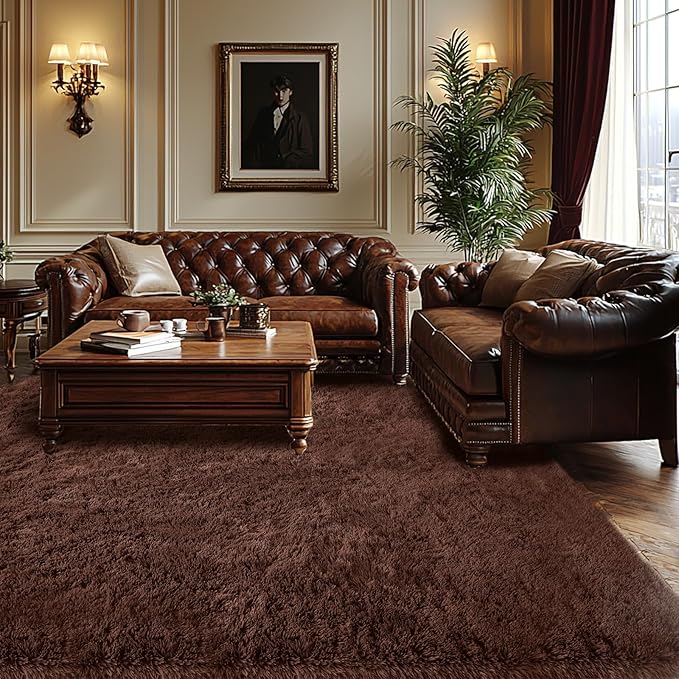 Fluffy Brown Bedroom Area Rug: Ultra Fluffy Non-Slip Floor Carpet for Bedroom Living Room Nursery Dorm Room Playroom - Soft Shaggy Rug Home Decor (Brown 4x6 Feet)