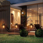 pearlstar Solar Lanterns Outdoor Metal Solar Powered Hanging Lights Waterproof for Wall Yard Garden Patio Garage Balcony Porch Fence Decor, Warm White Edison Bulb,with Wall Mount Kit（Black-1pack）