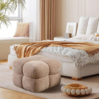 ONEVOG 21" Light Brown Funky Ottoman, Square Fuzzy Couch Sherpa Pouf Ottoman, Tufted Fluffy Boucle Fabric Foot Stools, Upholsered Footrest & Coffee Table for Living Room Bedroom, Cute Pouf Home Decor