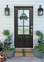 Interchangeable Welcome Sign for Front Door Blue Farmhouse Truck Decor Hanging Sign with 11 Interchangeable Seasonal and Holiday Decor Signs 12x14 in. (Blue Farmhouse Truck)