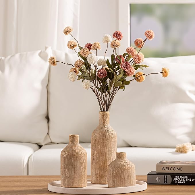 Ceramic Vase Home Table Decor - Gold Flower Vase Set of 3 Living Room Kitchen Decorations Farmhouse Modern Rustic Vases Decorative Centerpiece for Shelf Bedroom Office Bathroom Dining Coffee Desk