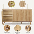 Fluted Sideboard Buffet Cabinet with Storage, Modern Storage Cabinet with 3 Doors, Wood Credenza Buffet Sideboards, Bar Cabinets Console Table for Kitchen Dining Living Room Entryway (Natural)