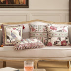 patdrea Designer Throw Pillow Covers Set of 4,Vintage Red Linen Pillowcases with Flower and Birds Pattern Pillows Cover for Couch,Farmhouse Decorative Cushion for Bed Living Room Outdoor Car