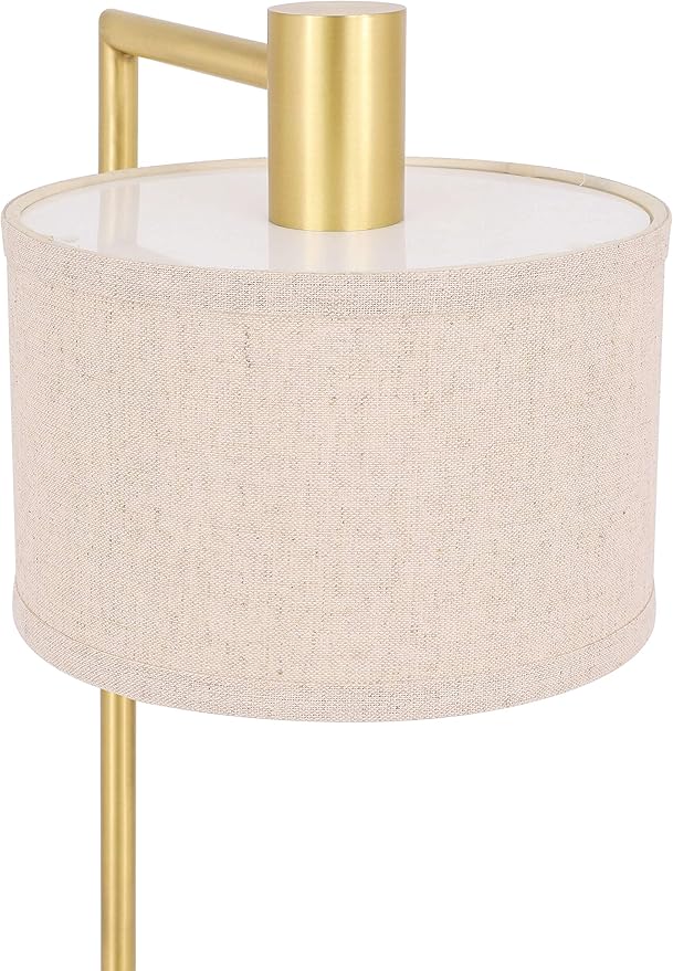 XiNBEi Lighting Table Lamp USB Desk Lamp with Fabric Shade, Modern Bedside Iron Lamp Satin Brass Finish for Bedroom Living Room & Office XB-TL1230-SB