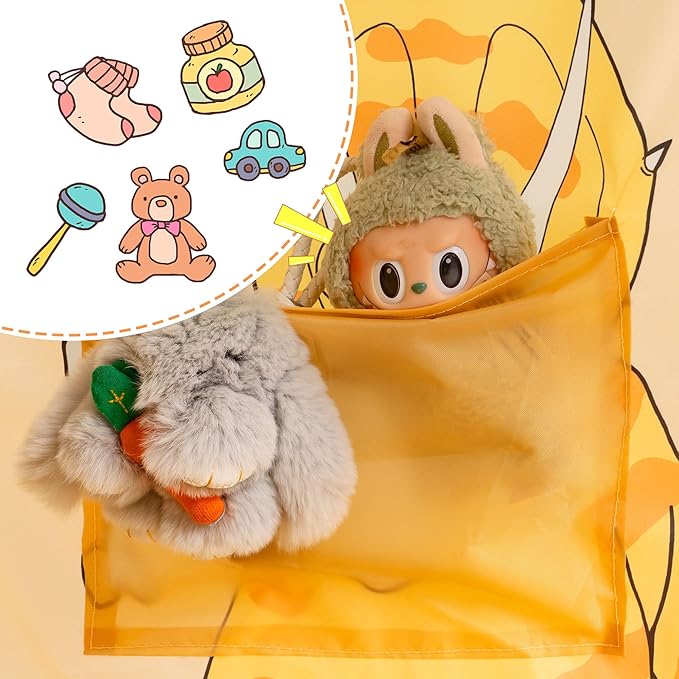 Bed Tent for Kids with LED Strip Lights Toddler Bed Tent Foldable Game House for Children Play Tents for Girls Boys Sleeping Canopy Playhouse (Yellow-Animal)