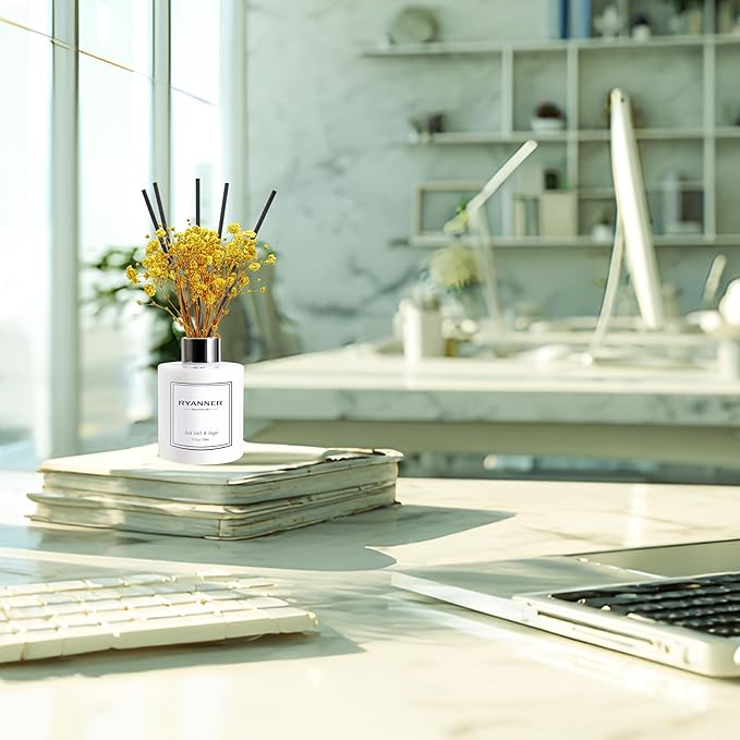 Reed Diffuser Set,5.1oz Sea Salt&Sage Scent Diffuser with Sticks Home Fragrance Reed Diffuser with Essential Oil for Bathroom Shelf Decor&Air Freshener,Home Bathroom Office Decor & Gifts