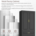 75" Kitchen Pantry Cabinet, Metal Storage Cabinets with Doors and Adjustable Shelves, Black Tall Pantry Cabinet with 3 Drawers for Dinning Living Room