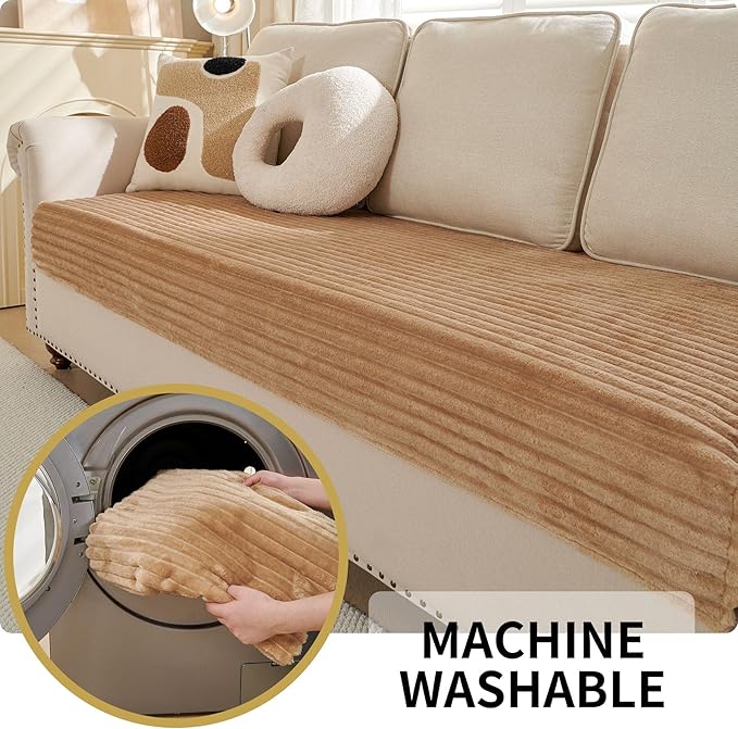 HAOMAIJIA Waterproof Couch Cover for Dogs Washable,Fuzzy Pet Couch Covers for Sofa,Thick Soft Dog Bed Cover Non-Slip Couch Covers for 3 Cushion Couch Sofa Pet Friendly(Khaki, 35" x 74")