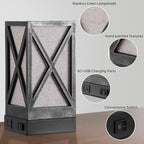 Table Lamp, Set of 2 Rustic Farmhouse Nightstand Lamps, 3 Color Temperatures Desk Lamp with USB Charging Ports AC Outlet Vintage Lamp for Living Room Bed Room, Pewter