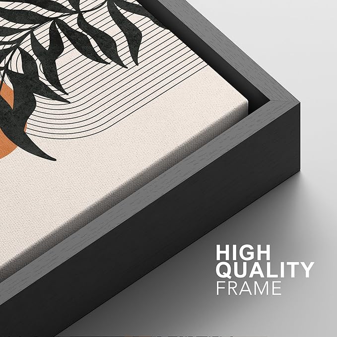 SIGNFORD Framed Canvas Print Wall Art Forest Plant Silhouettes & Mid-Century Symbols Abstract Shapes Illustrations Modern Boho Nature for Living Room, Bedroom, Office - 16"x24"x2 Black