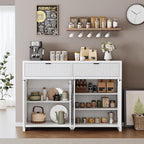 Fluted Sideboard Buffet Cabinet with Storage Drawers, 55" Large Accent Storage Cabinet with Doors and Adjustable Shelf, Modern Farmhouse Credenza for Entryway, Kitchen, Living Room - White